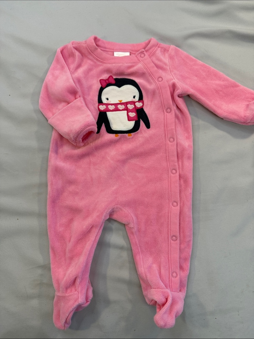 Gymboree LIKE NEW Pink Penguin velour Footed One-Piece sleeper/romper